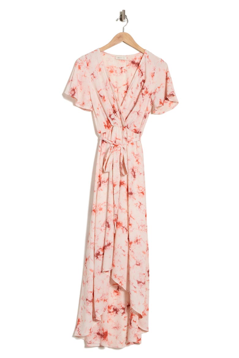 Faux Wrap High Low Midi Dress, Alternate, color, ORANGE TIE DYE