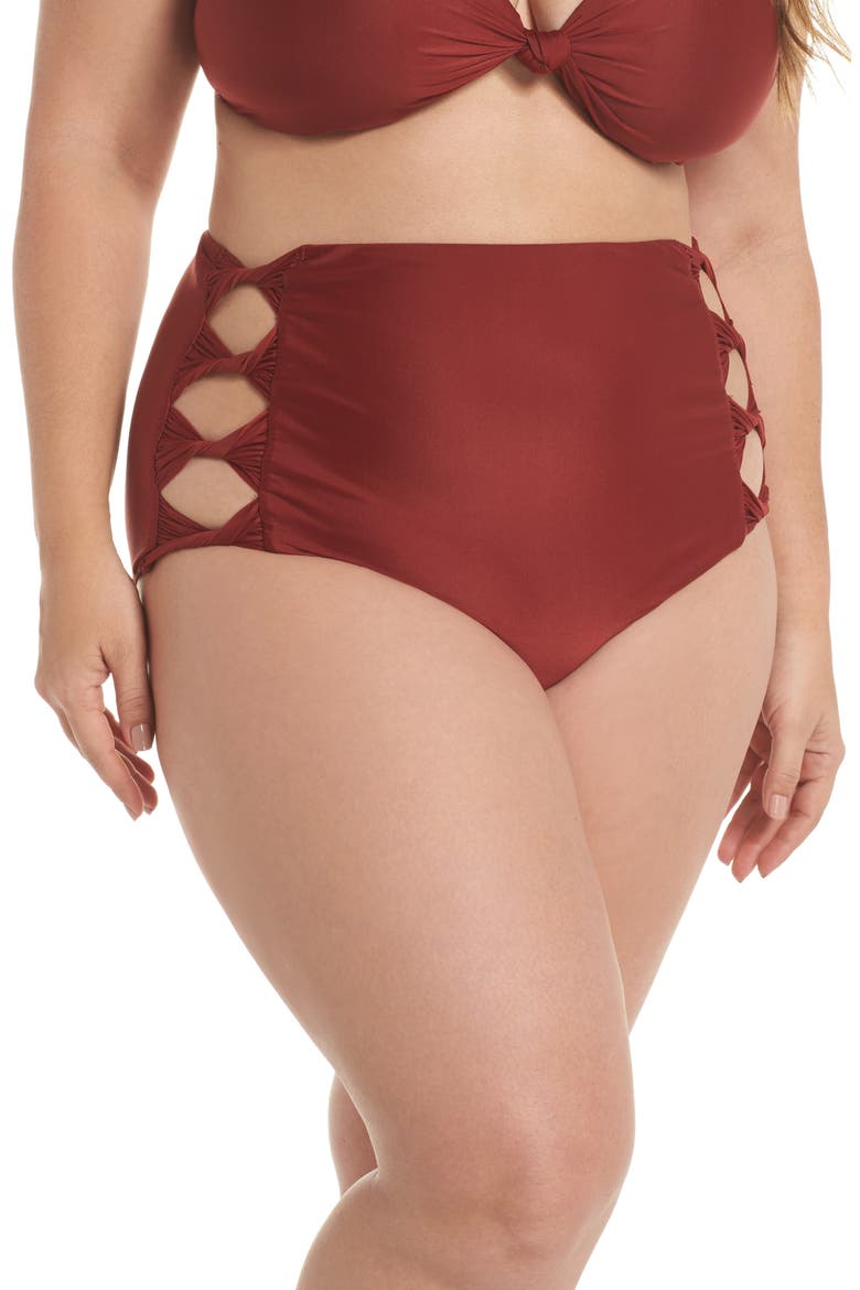 BCA Love Letters High Waist Bikini Bottoms, Main, color, WINE