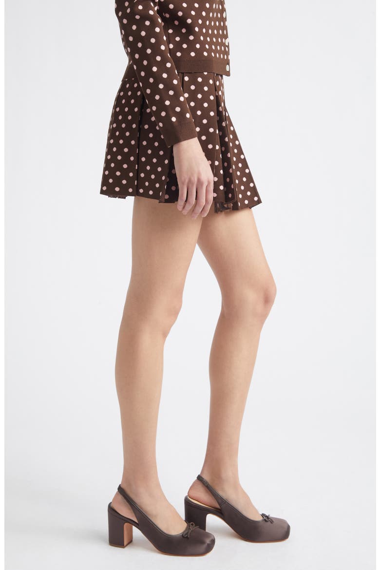 Ermine Pleated Dot Jacquard Miniskirt, Alternate, color, BROWN MULTI