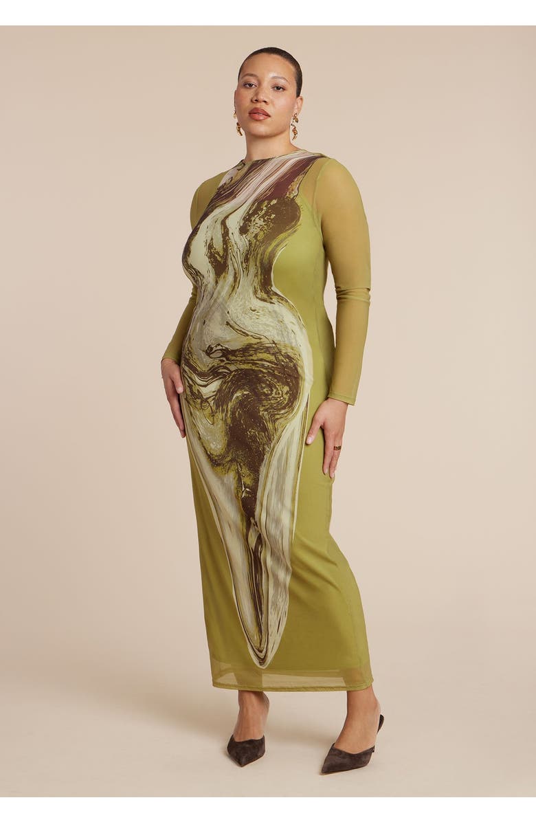 ELOQUII Printed Mesh Dress, Main, color, Marble Mapping