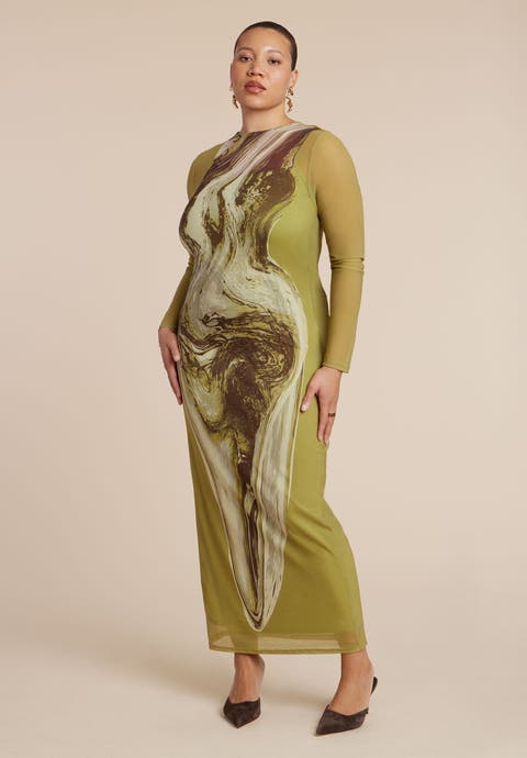 Printed Mesh Dress (Plus)