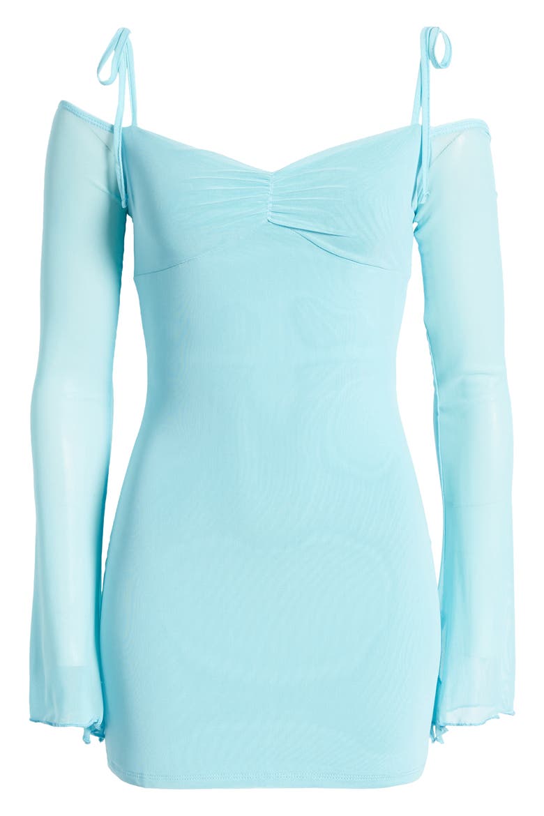 Ariel Cold Shoulder Long Sleeve Mesh Minidress, Alternate, color, LIGHT-BLUE