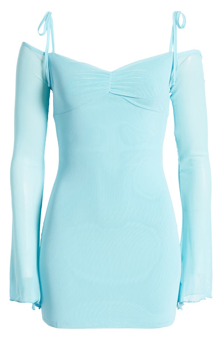 EDIKTED Ariel Cold Shoulder Long Sleeve Mesh Minidress, Alternate, color, Light-Blue
