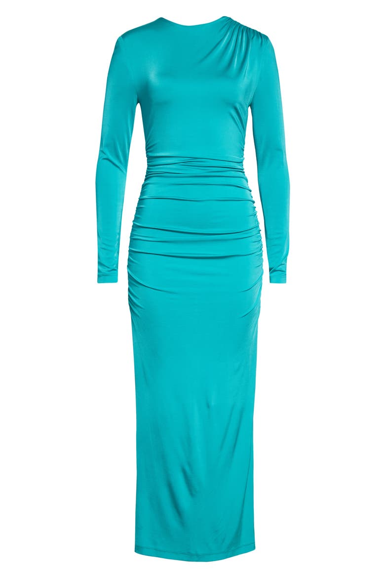 Ruched Long Sleeve Stretch Jersey Dress, Alternate, color, TURQUOISE