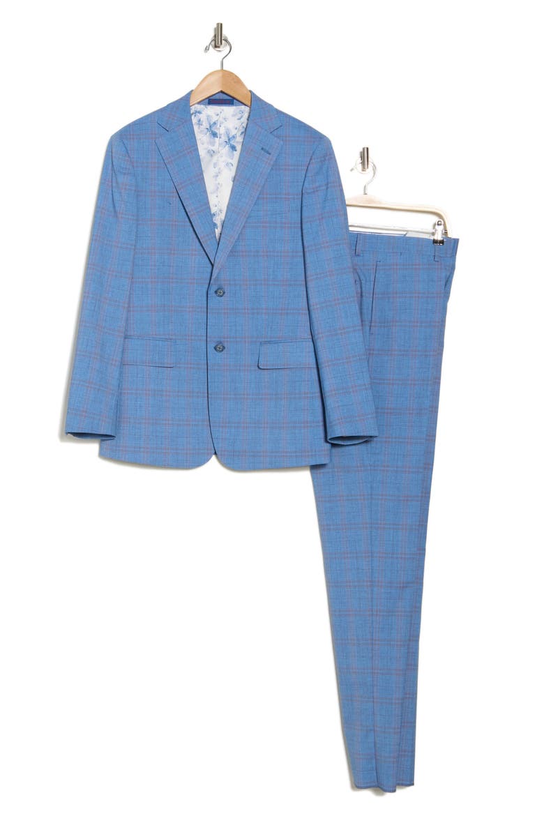 Plaid Blue Mélange Suit, Alternate, color, LIGHT BLUE