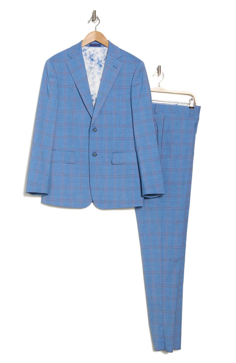 English Laundry Plaid Blue Mélange Suit, Alternate, color, Light Blue