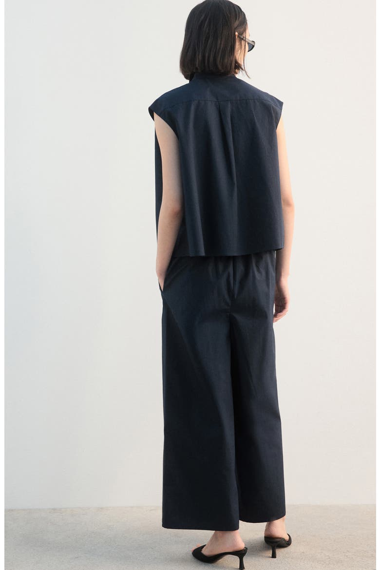 Pull-On Wide Leg Cotton Pants, Alternate, color, NAVY