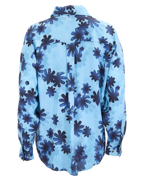 Lords Of Harlech Sophie Silk Oversized Shirt In Blue