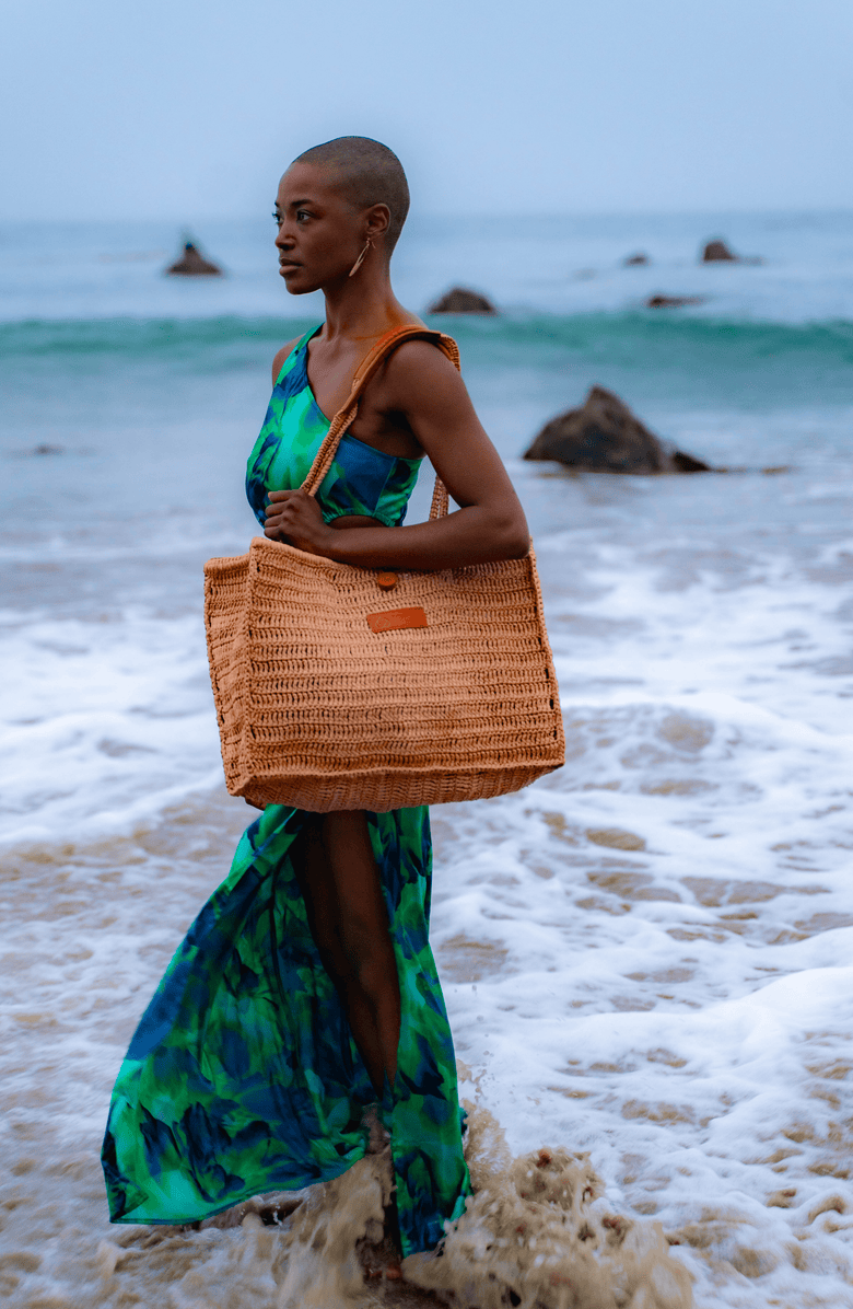 JURGI Straw and Leather Beach Tote, Alternate, color, Natural