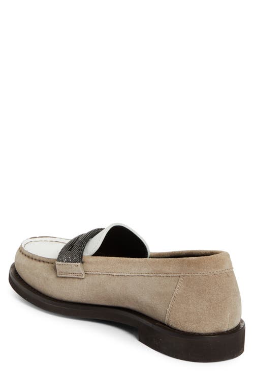 Brunello Cucinelli Beige Loafers With Monile Detail And Chain In Suede Woman In C5859 Dark Beige