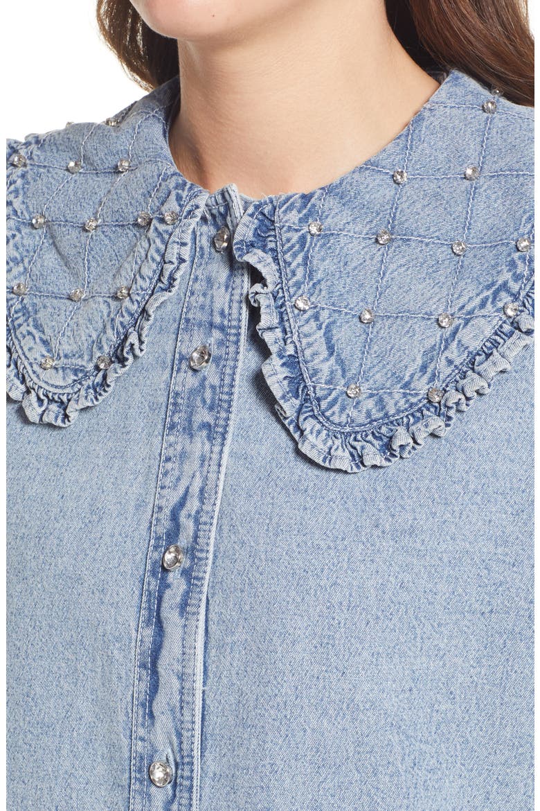 River Islan Rhinestone Collar Chambray Shirt, Alternate, color, DENIM