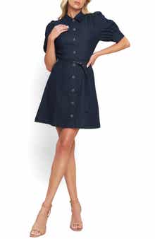 FLYING TOMATO Puff Shoulder Denim Minidress