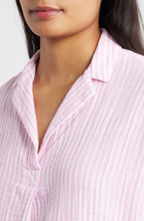 Beachlunchlounge Arin Stripe Short Sleeve Cotton Shirt In Pink