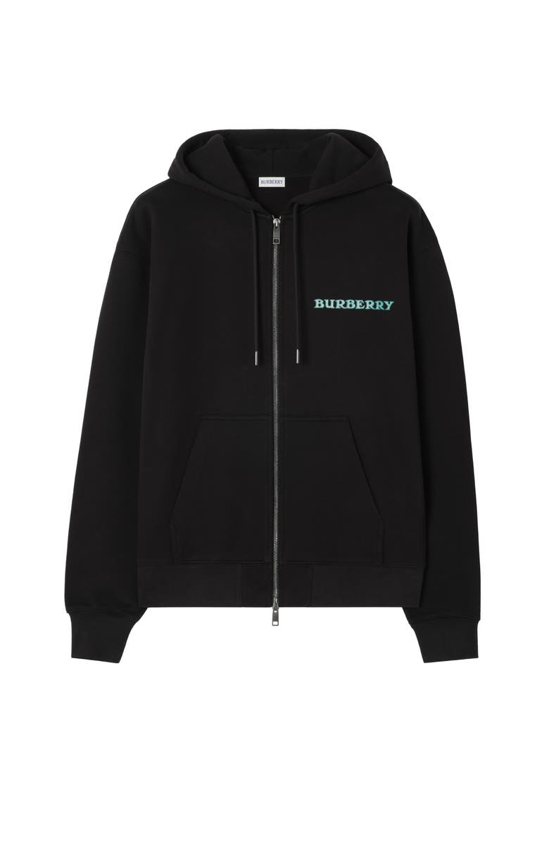 Burberry Heritage Logo Cotton Zip Hoodie, Main, color, Black