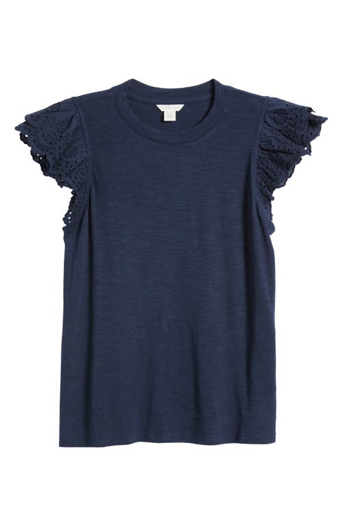 Shop Caslonr Caslon(r) Mixed Media Eyelet Sleeve T-shirt In Navy Blazer