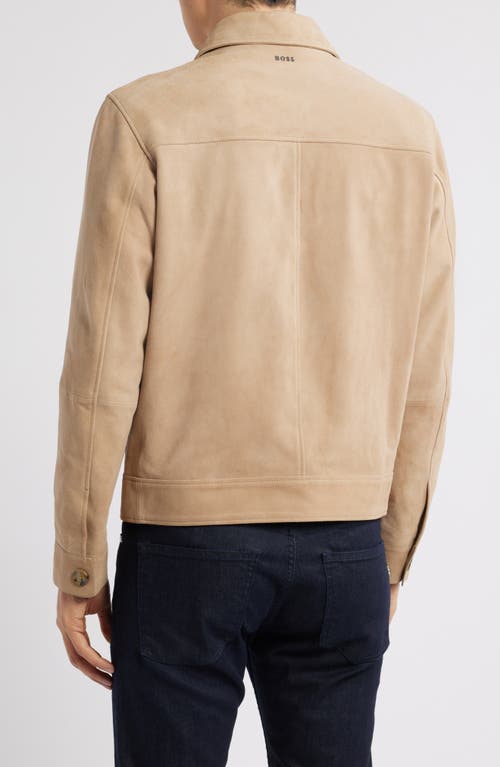 Hugo Boss Boss Malbano Goatskin Suede Jacket In Light Beige