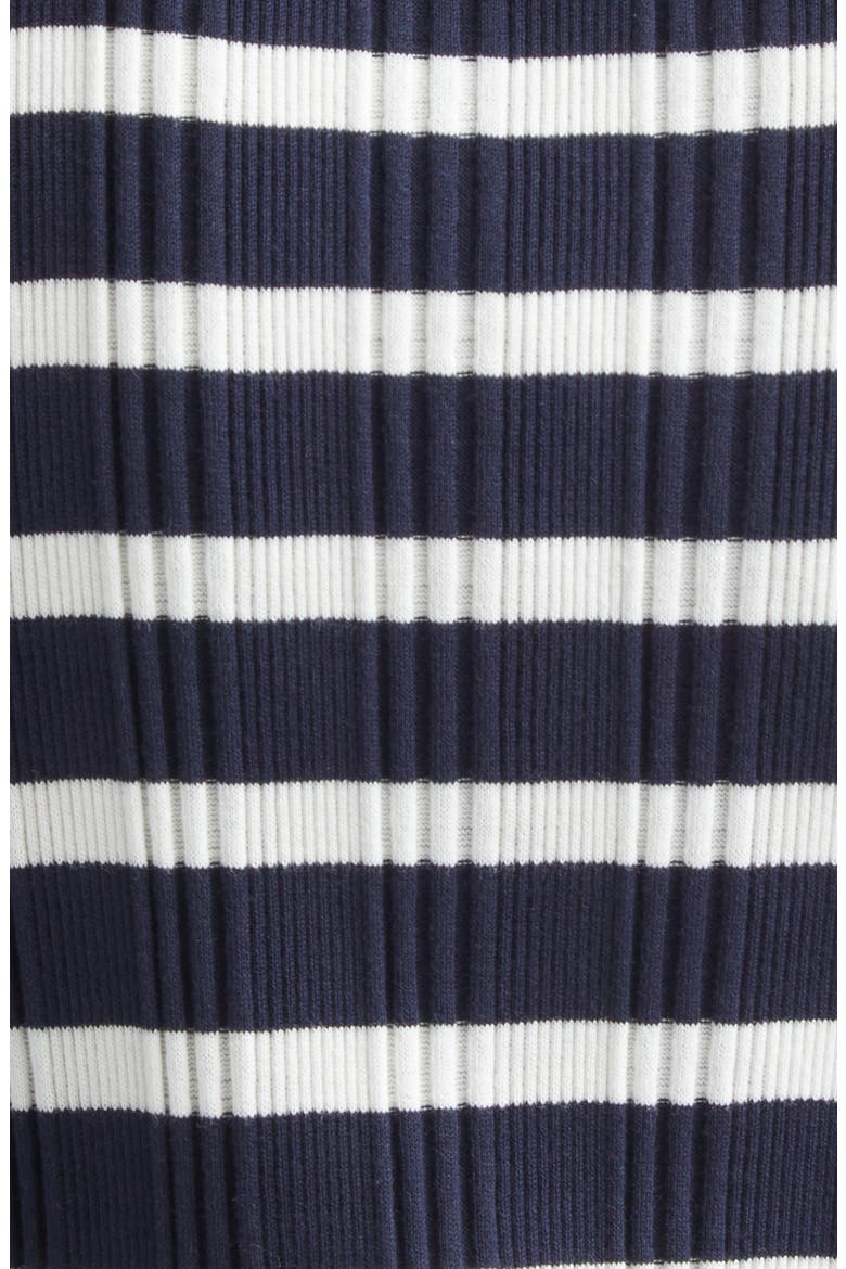 Stripe Scallop Edge Short Sleeve Cotton Rib Sweater, Alternate, color, NAVY/ WHITE