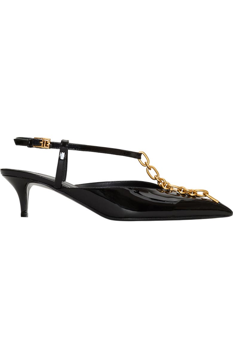 Balmain Sync chain kitten slingbacks in patent leather, Alternate, color, Black