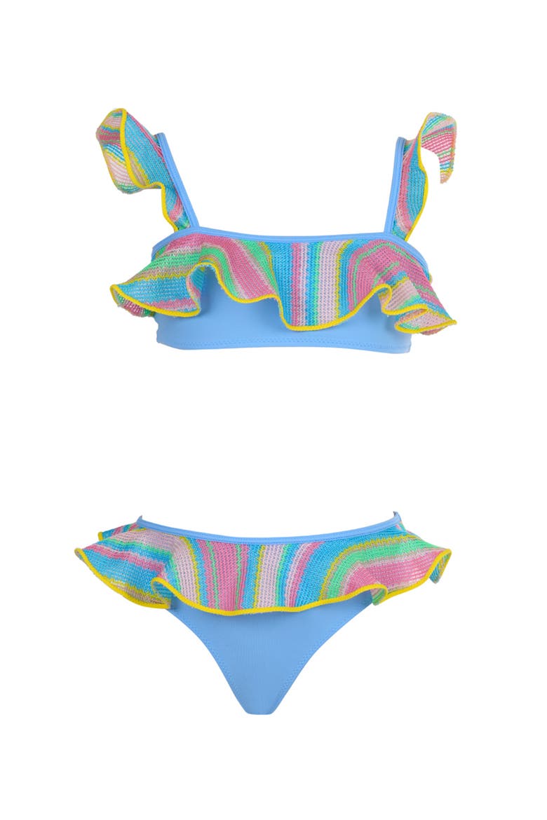 Multi-Color Striped Ruffle with Trim Two-Piece Bikini, Main, color, Multicolor