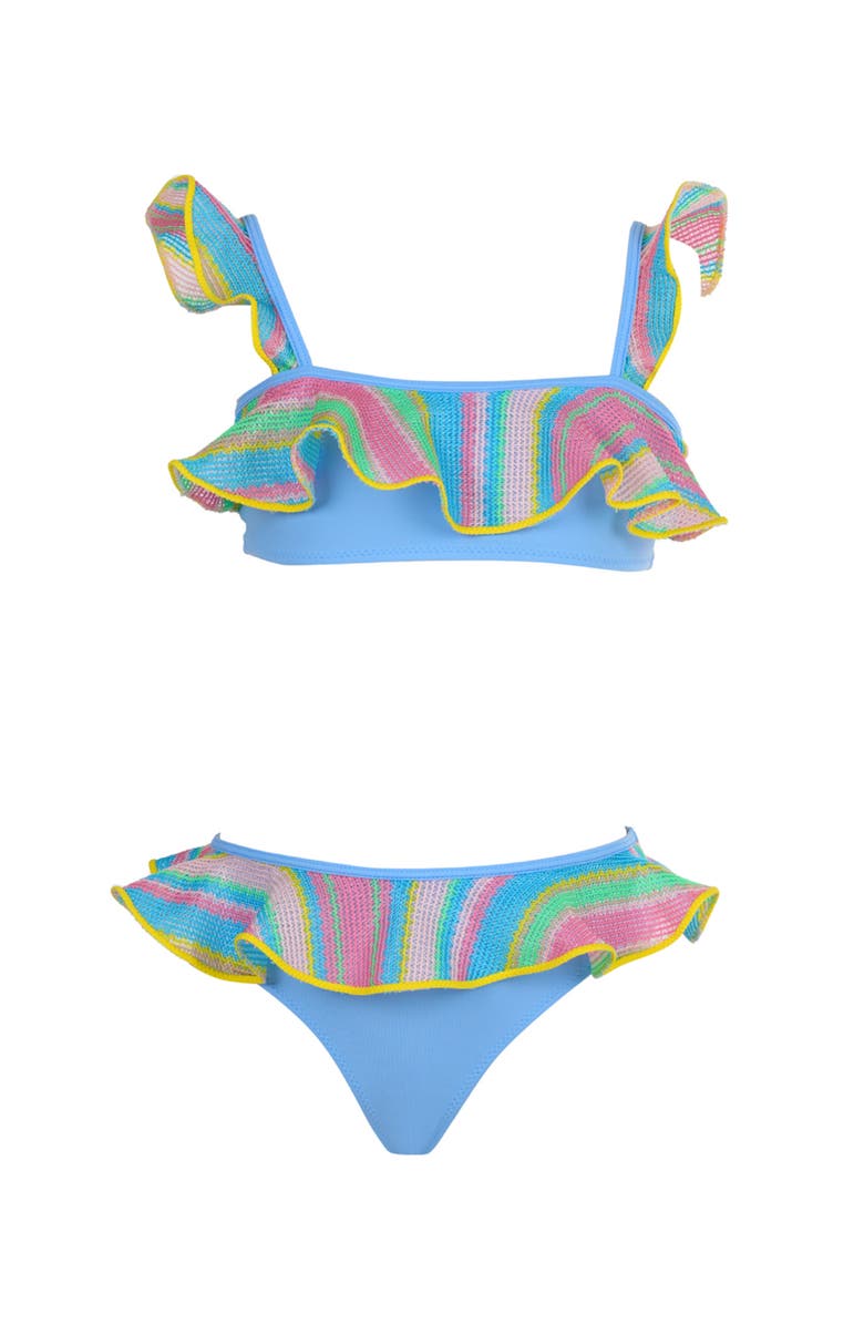 NESSI BYRD Multi-Color Striped Ruffle with Trim Two-Piece Bikini, Main, color, Multicolor
