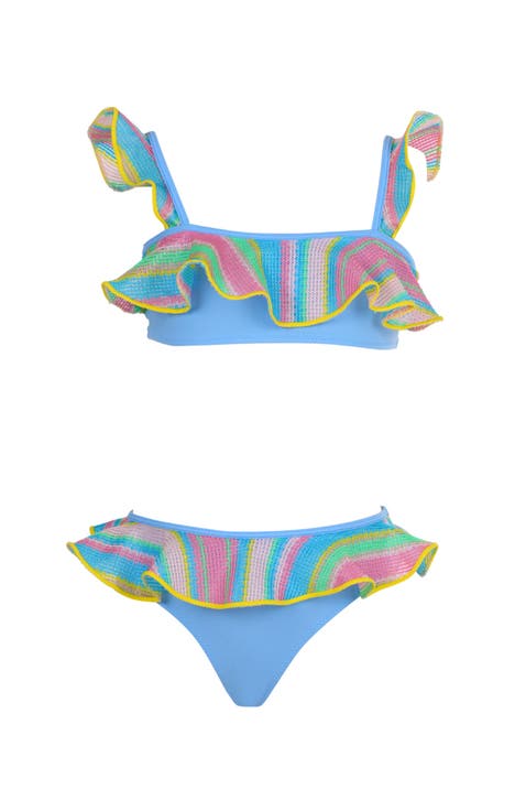 Multi-Color Striped Ruffle with Trim Two-Piece Bikini