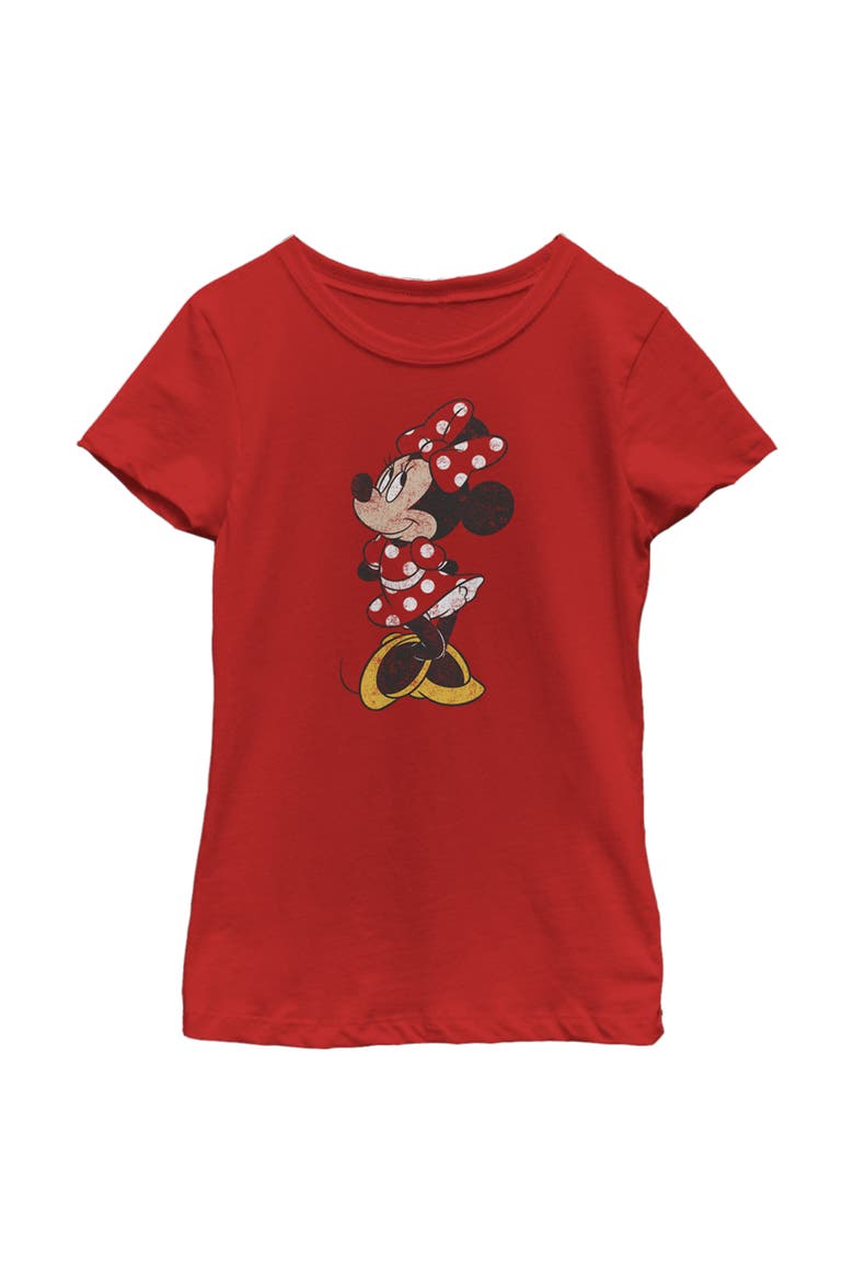 Girl's Mickey & Friends Minnie Mouse Portrait Distressed  Graphic T-Shirt, Main, color, Red