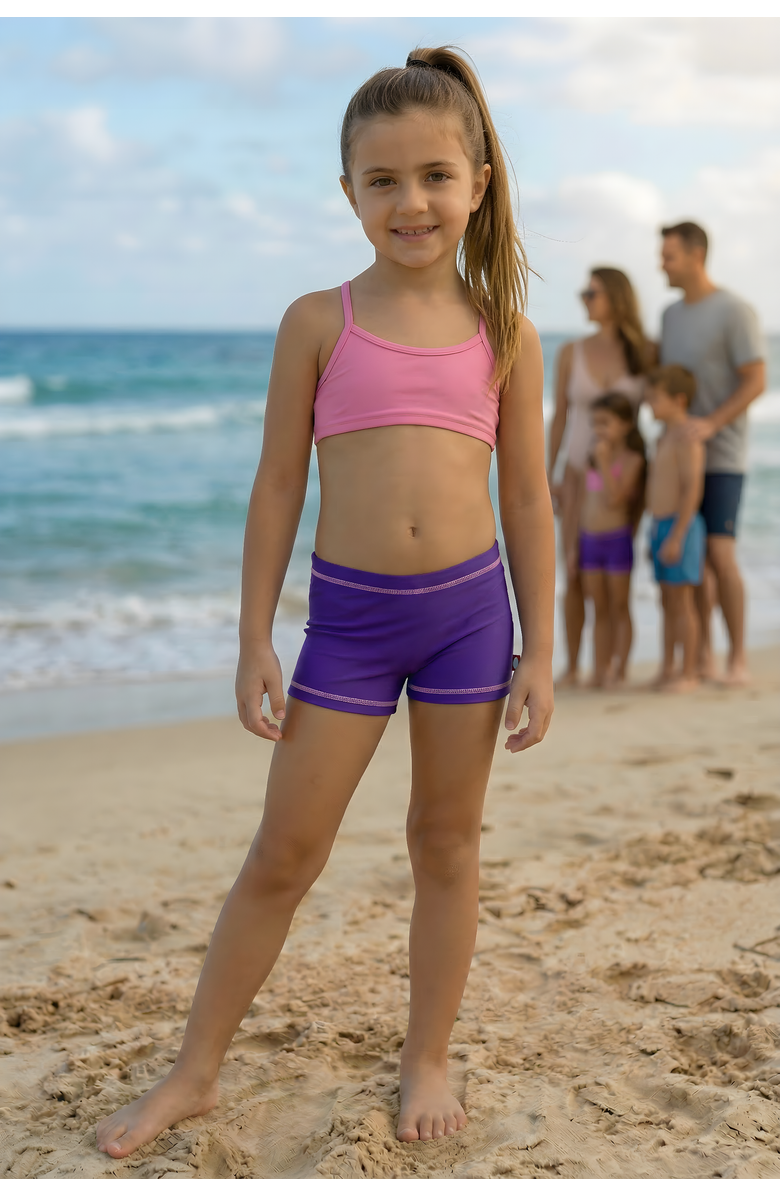 CITY THREADS Girls UPF 50+ Quick-Dry Swim Boy Shorts, Alternate, color, Fiesta Print