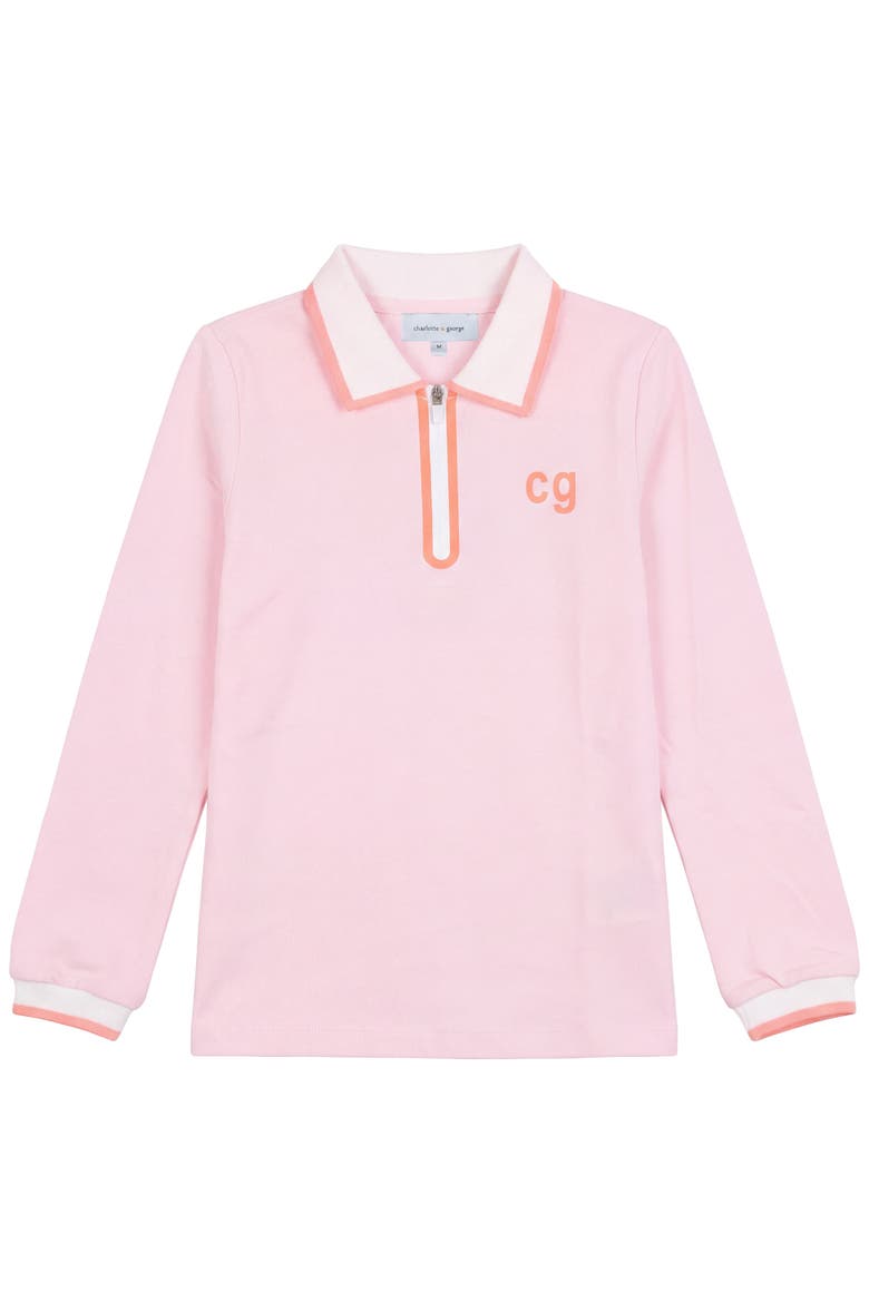 Contrast Trim Stretch Pique Polo Top, Main, color, Pink