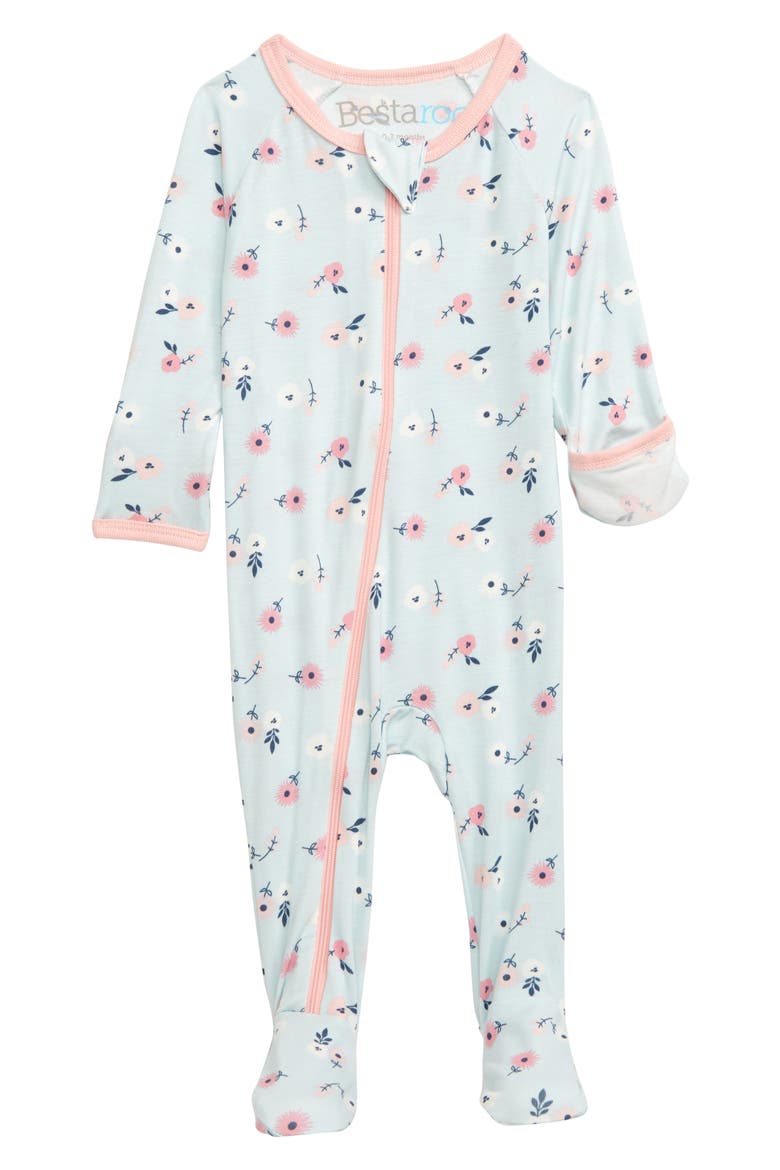 Spring Bloom Zip Footie, Main, color, BLUE