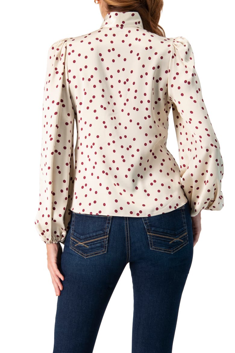 Long Sleeve Polka Dot Blouse with Neck Tie, Alternate, color, Ivory