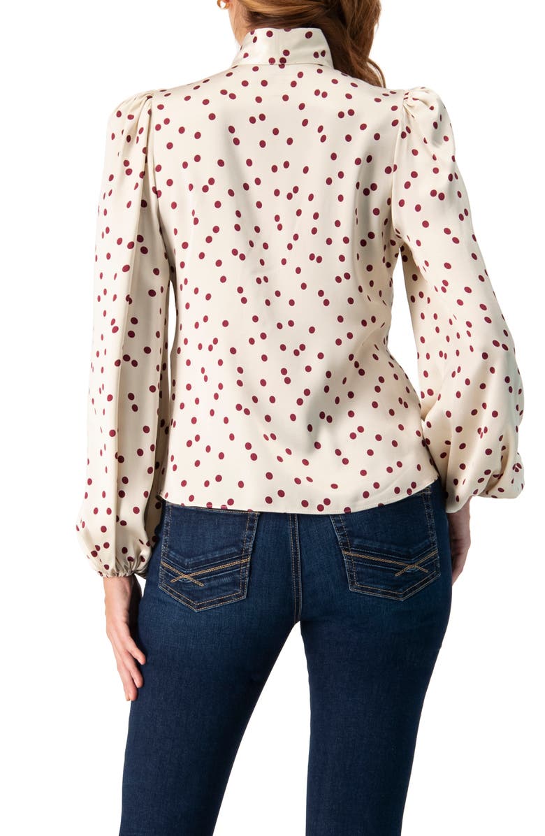 IVONNE Long Sleeve Polka Dot Blouse with Neck Tie, Alternate, color, Ivory