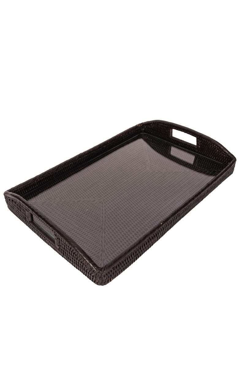 Artifacts Trading Company<sup>™</sup> Artifacts Rattan Rectangular Tray with Glass Insert, Alternate, color, Tudor Black