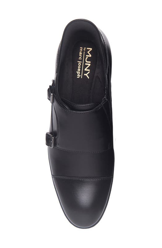 Marc Joseph New York Olive Street Hands Free Technology Leather Double Monk Dress Oxford, Alternate, color, Black Napa Leather