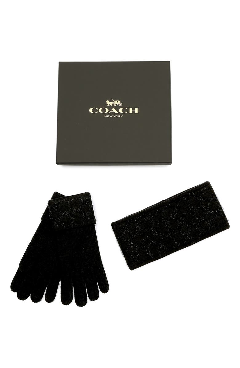 COACH Signature C Metallic Headband 
Gloves Set, Alternate, color, Black