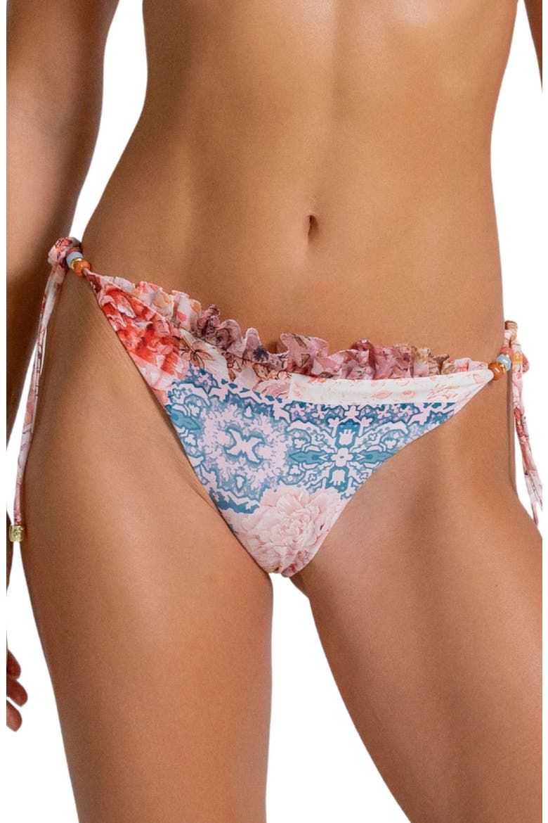 American Fit Ruffle Side Tie Bikini Bottoms, Main, color, WHITE MULTI