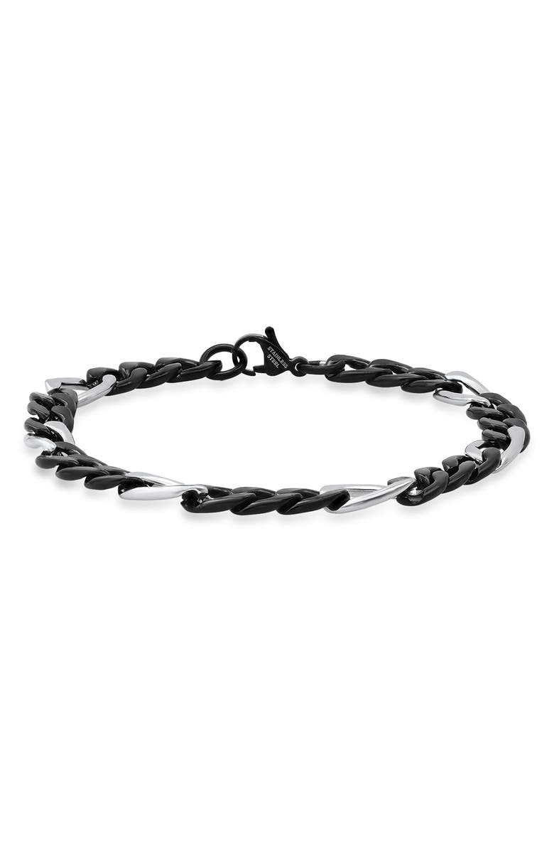 HMY JEWELRY Stainless Steel Two Tone Black IP Chain Bracelet, Main, color, Two Tone