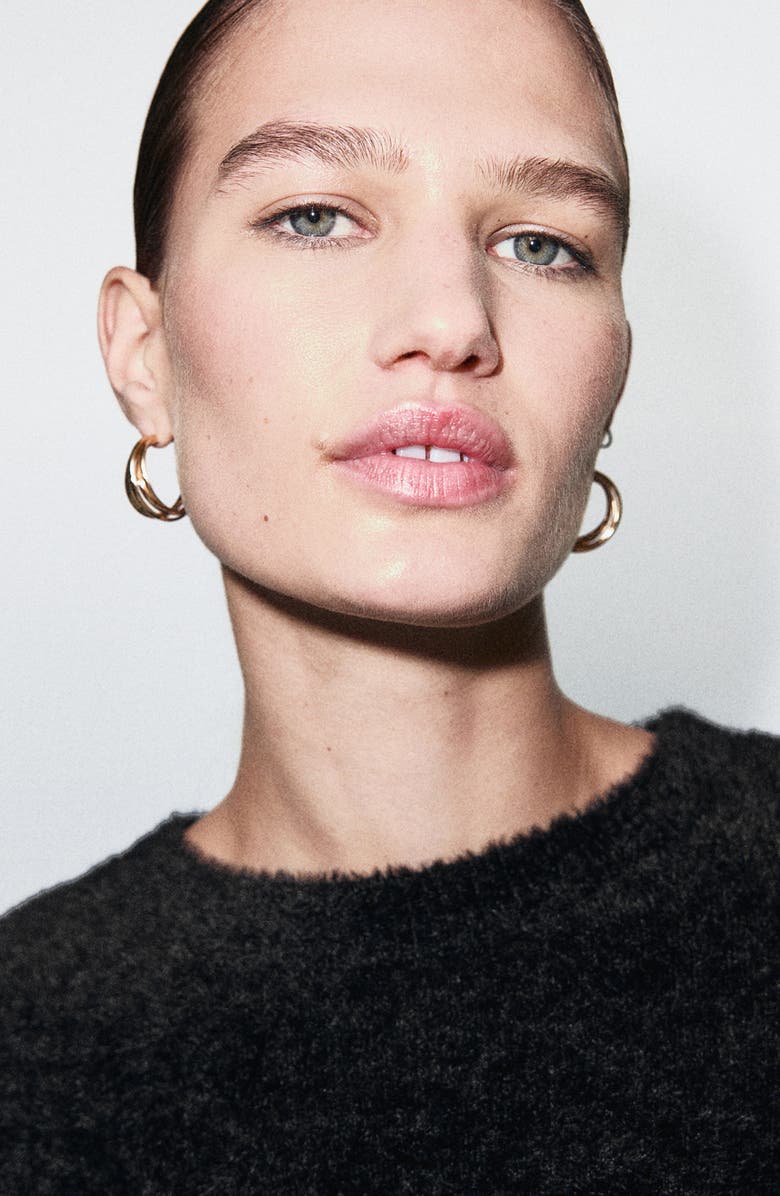 MANGO Short Sleeve Faux Fur Sweater, Alternate, color, Black