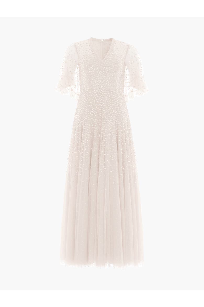 Dappled Sequin Cape Ankle Gown, Alternate, color, Cream
