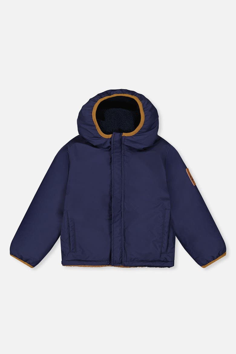 Mid-Season Reversible Fleece Hooded Jacket, Alternate, color, Dark Blue and Brown