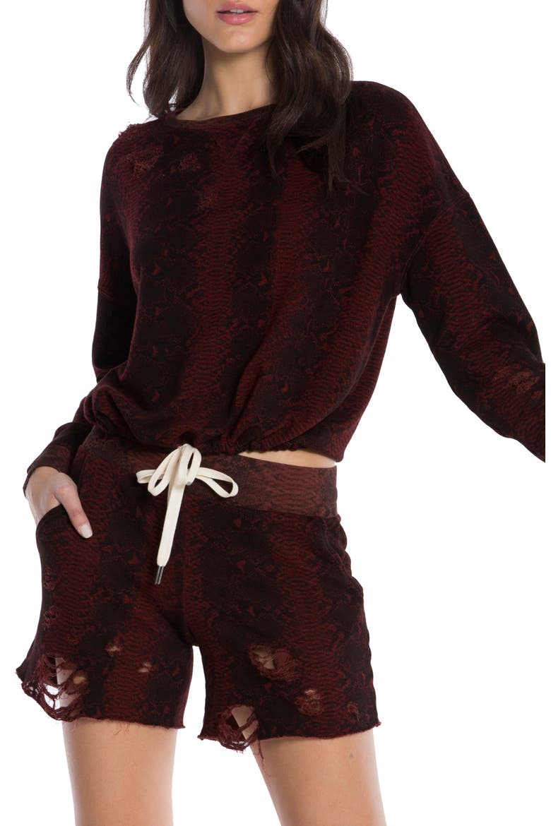 Olympia Distressed Sweatshirt, Main, color, BORDEAUX SNAKE