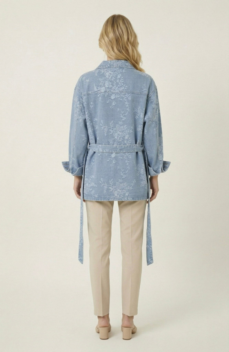 Modenaire Floral Jacquard Denim Jacket, Alternate, color, Light Blue
