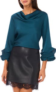 Vince Camuto Tiered Ruffle Sleeve Satin Top
