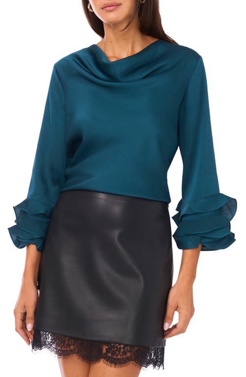 Vince Camuto Tiered Ruffle Sleeve Satin Top In Blue