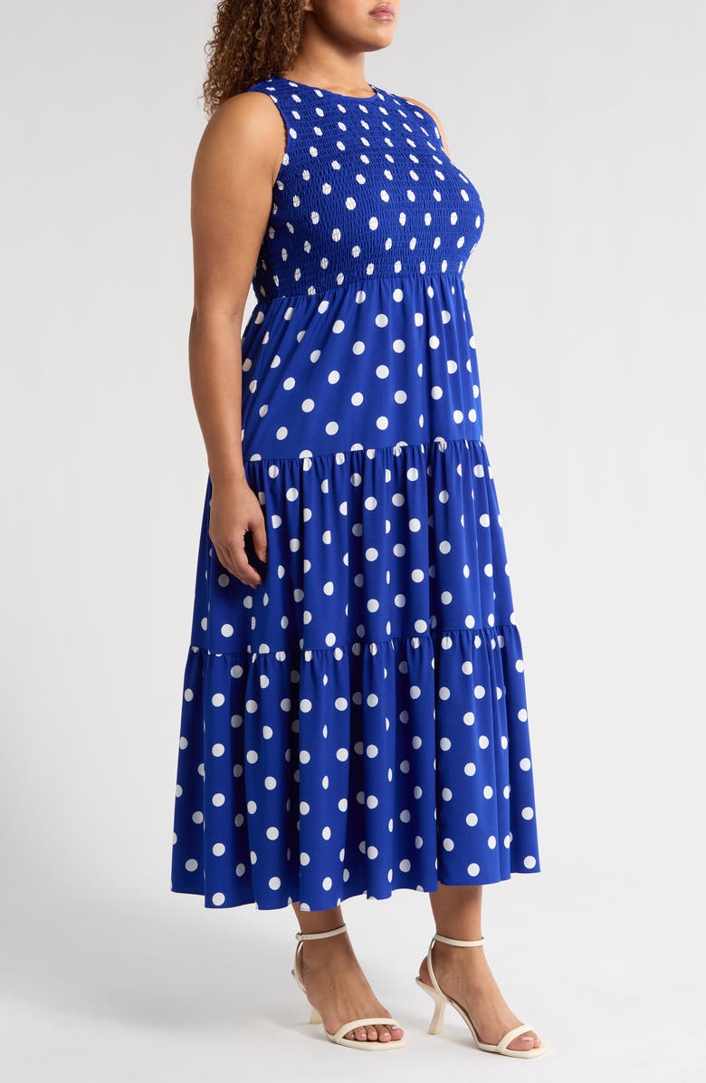 Anne Klein Polka Dot Print Sleeveless Tiered Maxi Dress, Alternate, color, 