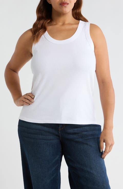 Scoop Neck Rib Cotton Tank (Plus)