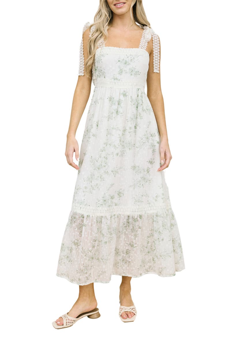 Floral Tie Strap Empire Waist Maxi Dress, Main, color, SAGE MULTI