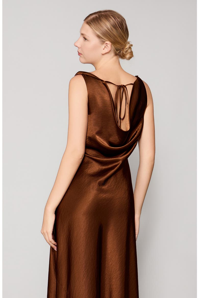 Drape Front Satin Midi Dress, Alternate, color, BROWN