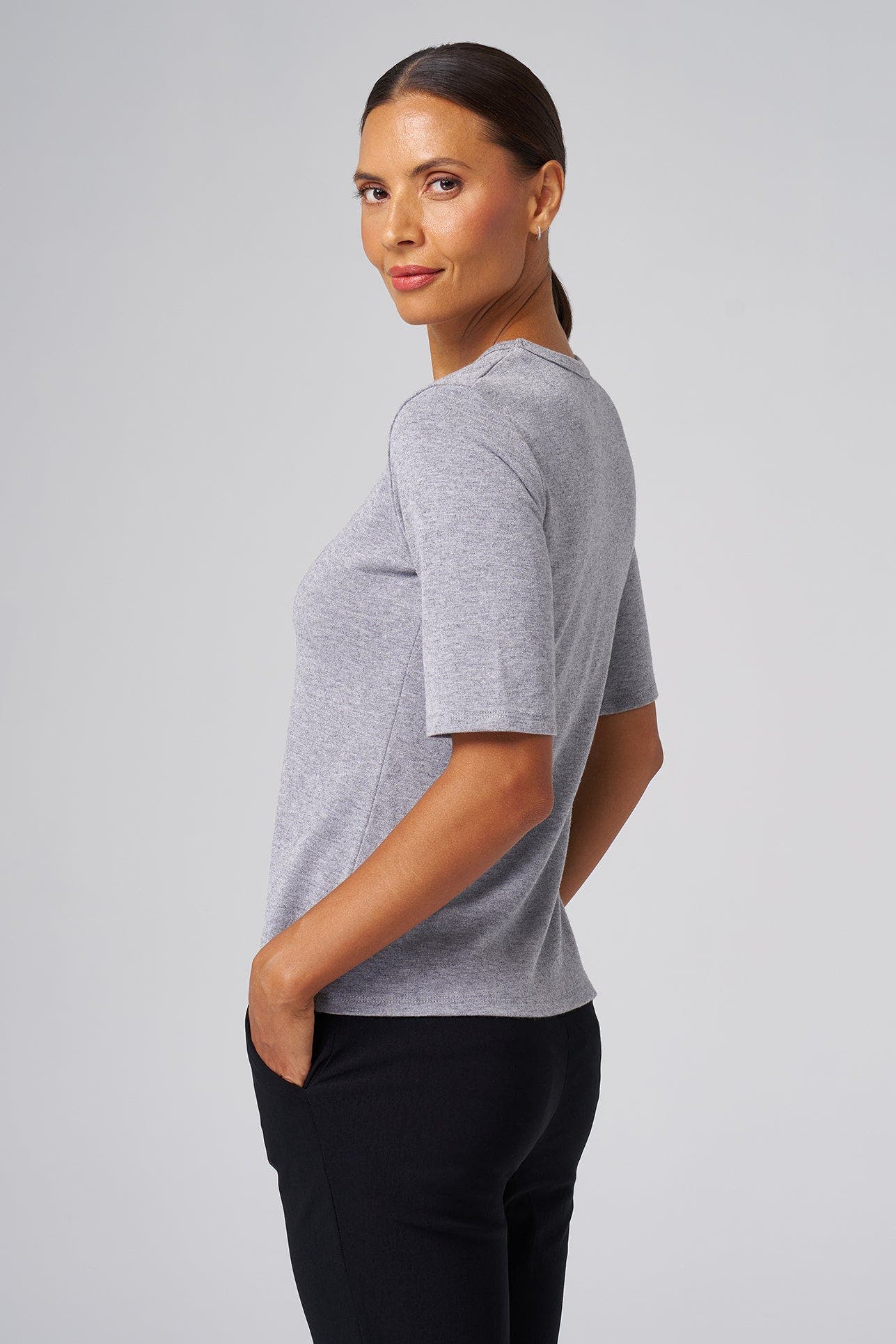 Structured Knit Elbow Sleeve Tee - image 4