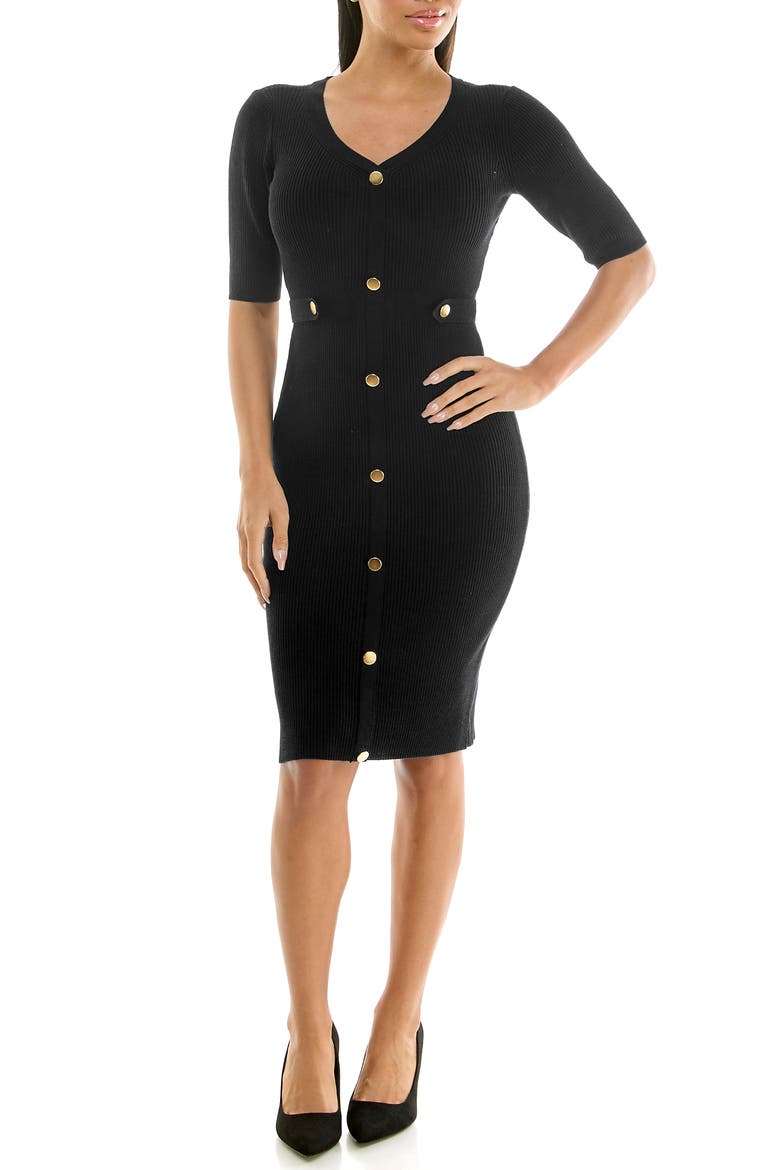 Ribbed Body-Con Sweater Dress, Main, color, BLACK