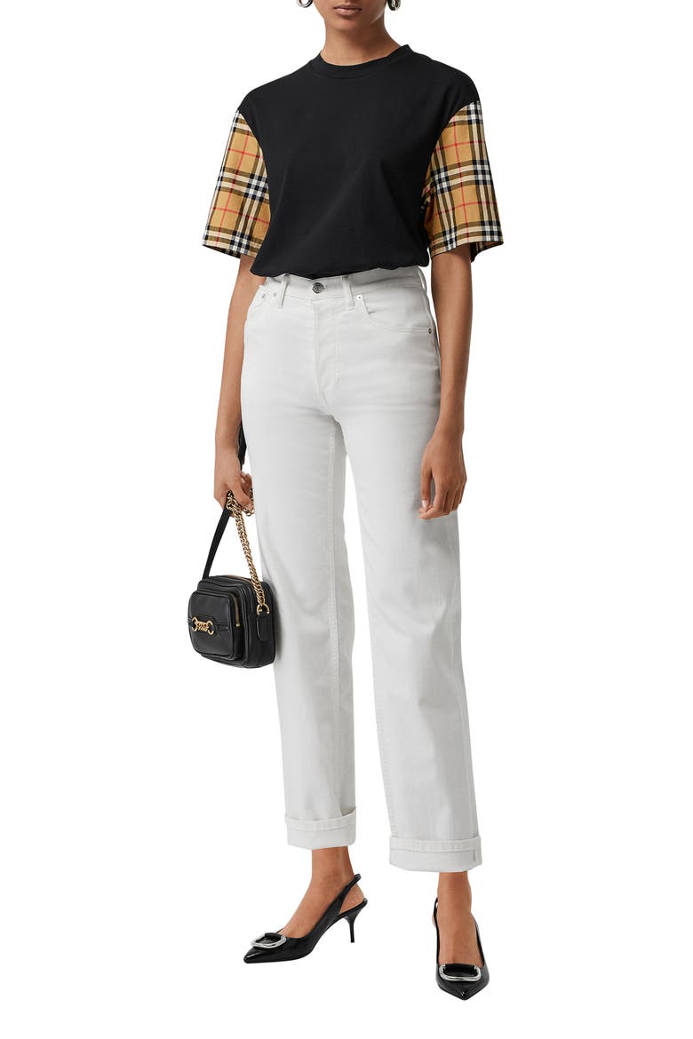Serra Vintage Check Sleeve Tee, Alternate, color, BLACK